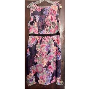 Adrianna Papell Floral Midi Dress Black with Pink Flowers